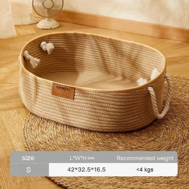 OUZEY Pet Cat Bed Hand Rattan Woven Cat Beds Comfortable Sleeping Wear-Resistant and Sratch-Resistant Cat Nesk Kitten Baskets