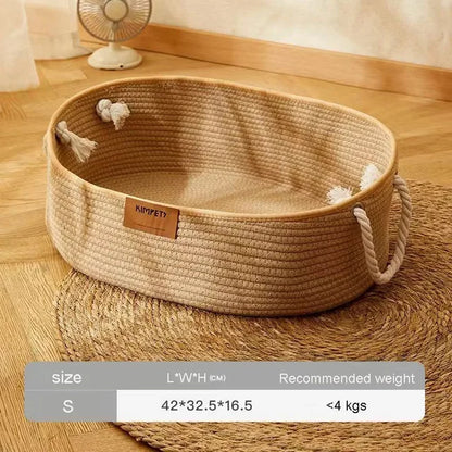 OUZEY Pet Cat Bed Hand Rattan Woven Cat Beds Comfortable Sleeping Wear-Resistant and Sratch-Resistant Cat Nesk Kitten Baskets