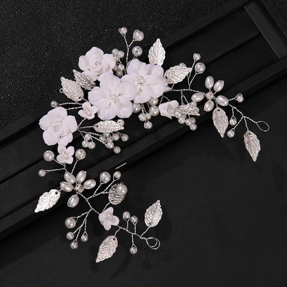 Ceramic Flowers Wedding Headbands for Bride Crystal Pearls Hairbands Women Hairpins Bridal Headpiece Hair Jewelry Accessories