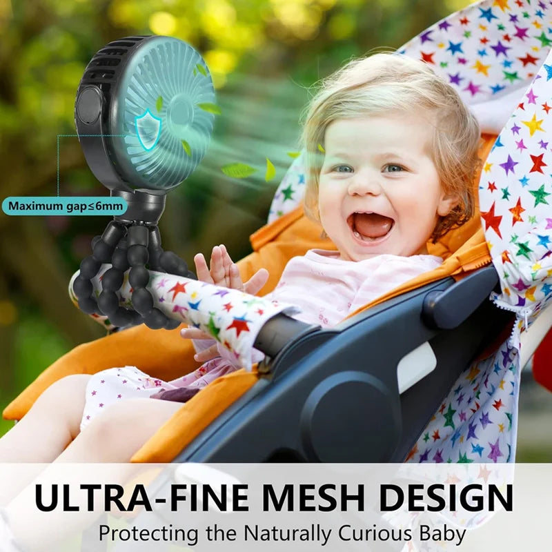 Portable Fan Tripod Adjustable 360 Degree Rotation Baby Stroller Low Decibel Electric Fan USB Charging Suitable for Outdoor Use