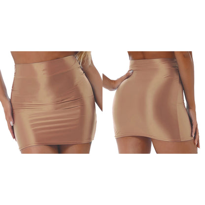 Womens Ladies Pencil Skirt Glossy Rave Party Clubwear Fashion Stretchy Casual Solid Color High Waist Bodycon Mini Skirts