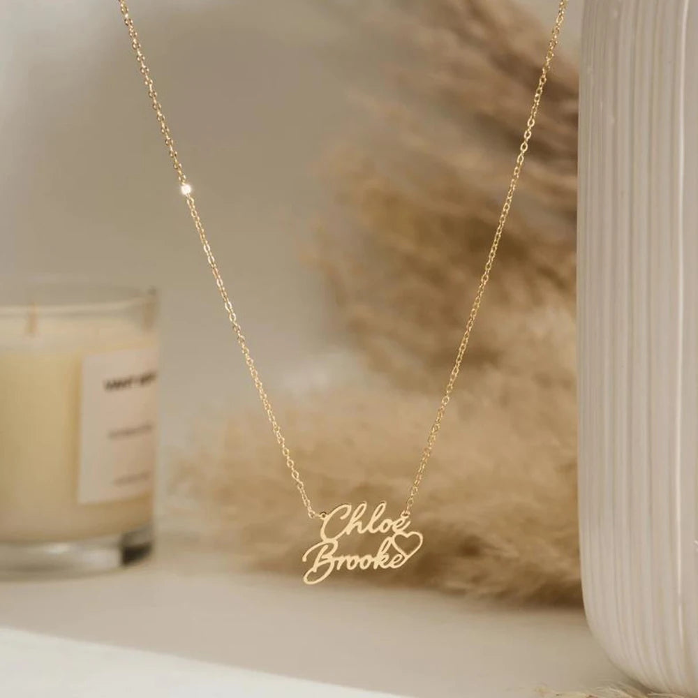 Personalized double name necklace with heart shape, Customized name necklace, Couple necklace, Mother necklace