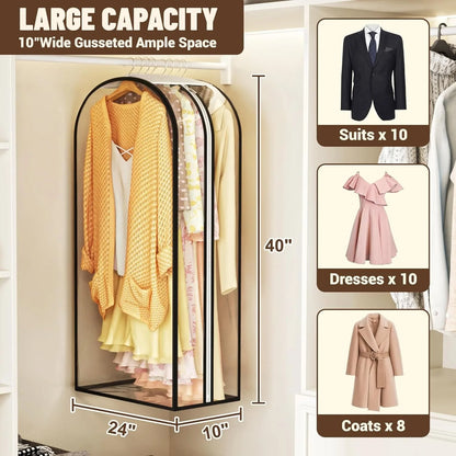 Garment Bags for Hanging Clothes 40” Long,Clear Suit Bags for Closet Storage, Travel Covers with 10"Gussets for Coat Dress Shirt