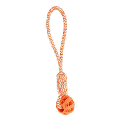 Pet Tooth Cleaning Chewing IQ Treat Ball Food Dispensing Bite Chew Knot Training Tugging Playing Rubber Rope Dog Ball Toys