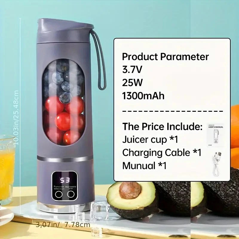 1 Small Portable Blender and Juicer - Rechargeable via USB, Personal Wireless Blender with Stainless Steel Blades