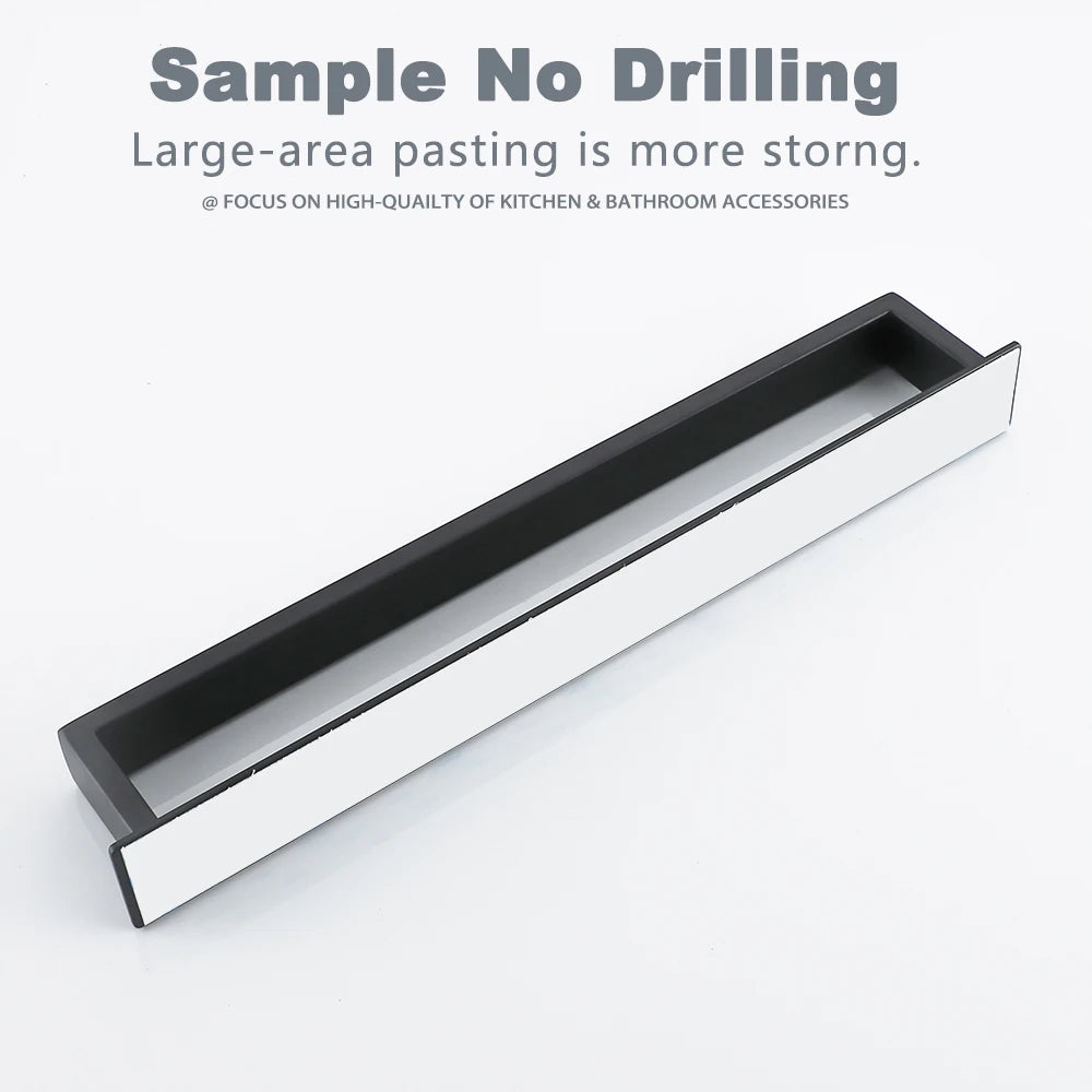Black Stainless Steel Towel Holder No Drill Wall Shower Towel Shelf Kitchen Towel Hanger Rail Bathroom Towel Rack Self Adhesive