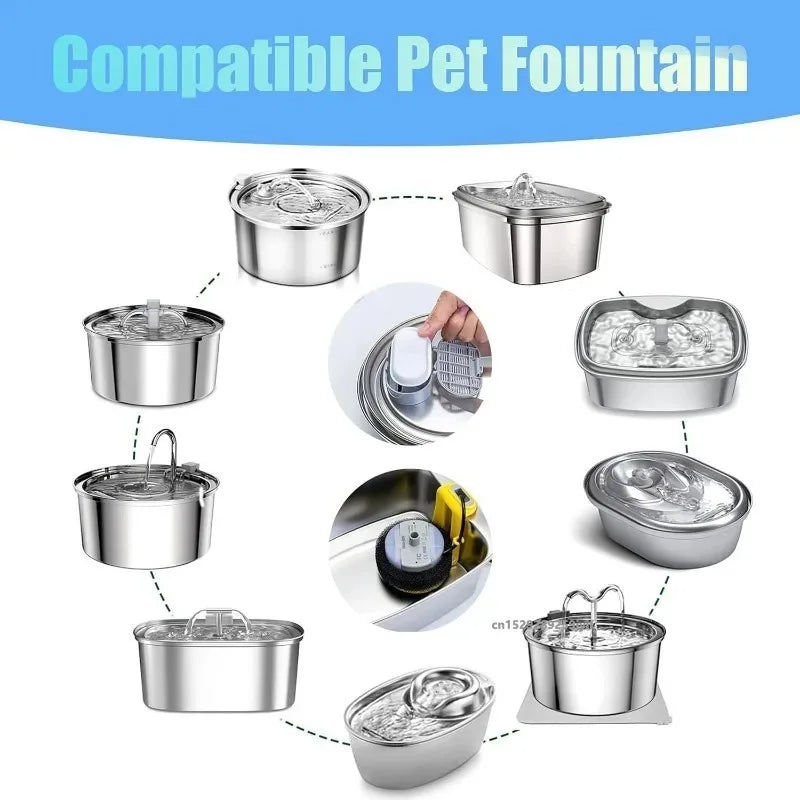 Replacement Filters Cat Water Fountain Filters Element for Stainless Steel Cat Water Fountain Activated Carbon Sponges Filters
