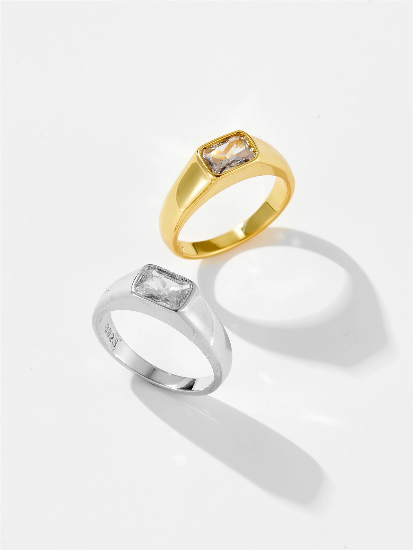 DPLAOPA 925 Sterling Silver Gold Thick Band Big CZ Zircon Size Ring Women Luxury Fine Jewelry 2023 Fine Jewelry Crystal