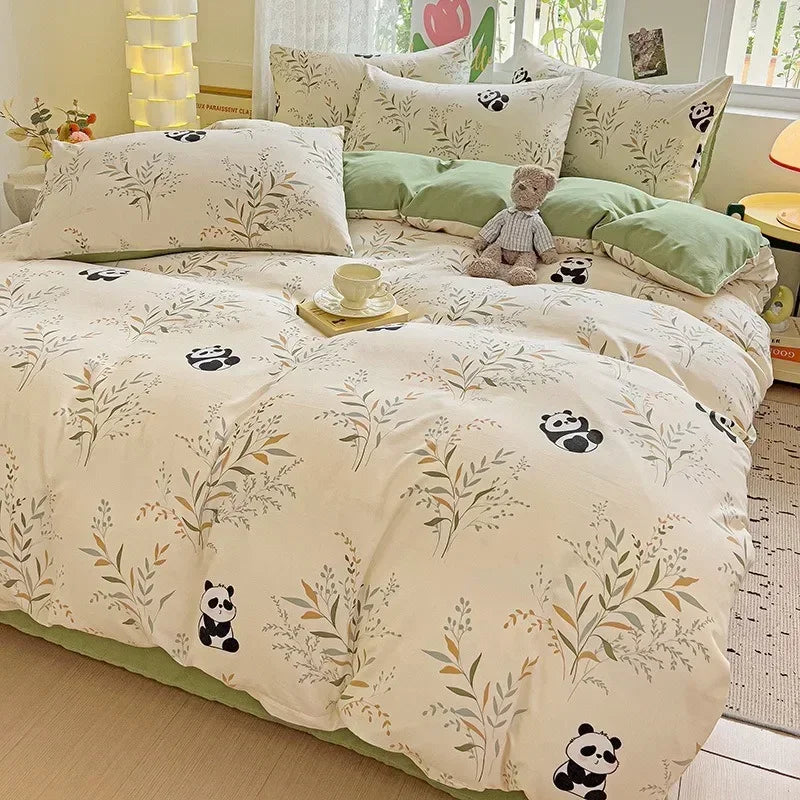 4pcs/set Bedding Set Simplicity Style Twin Queen Size Duvet Cover Flat Sheet Pillowcase Kids Adult Comforter Sets Home Textile