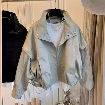 Korean Short Windbreaker Coat Women's Spring Autumn New Elegant Casual Loose Long Sleeve Solid Jacket  Women Tops