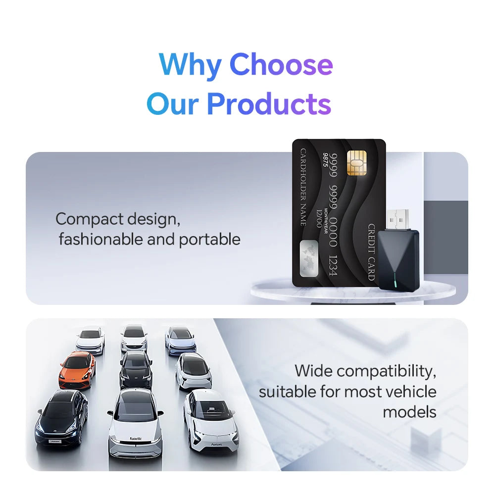 Wired to Wireless CarPlay and Android Auto 2in1 Mini Box  5GHz WiFi5 Transmission Speed Plug and Play Fashionable and Portable