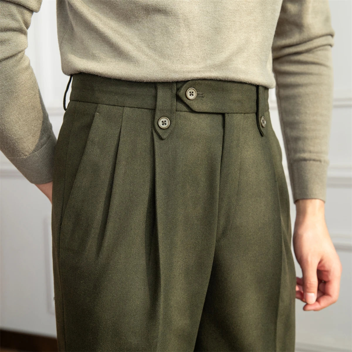 Autumn and Winter British Thick Casual Pants Commuter Straight High Waist Pants Japanese All-match Warm Pants for Men