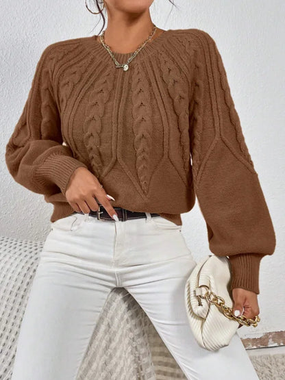 2025 Autumn/Winter New Women's Solid Color Cable Knit  Pullover Sweater Basic Soft Sweaters For Women Jacquard Tops