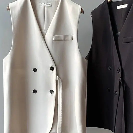 2024 Women Spring Autumn New Loose Suit Vest Jacket Female V-neck Sleeveless Coats Ladies Casual Double Breasted Waistcoat W681