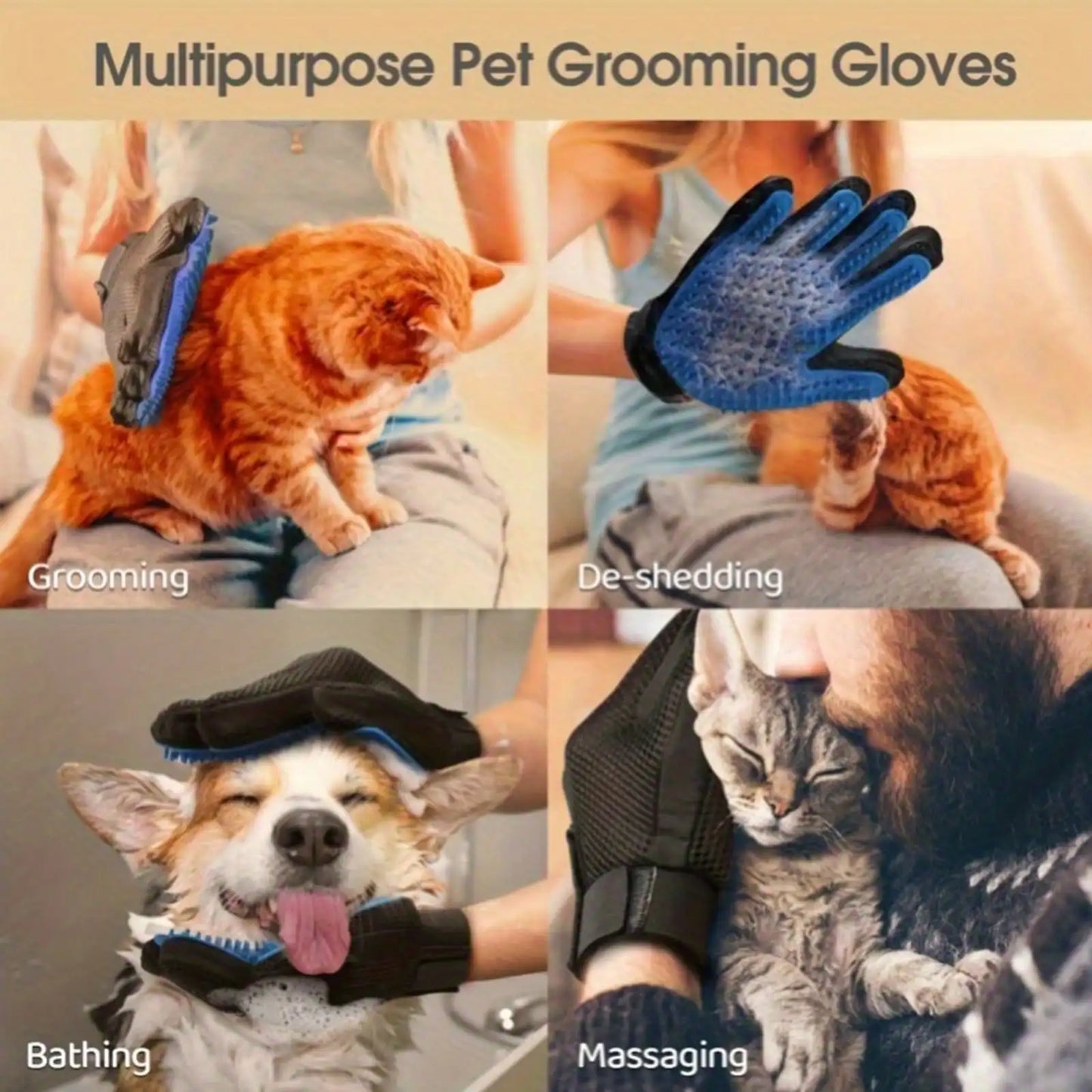 1pc  2-in-1 pet grooming glove brush, suitable for cats and dogs - hair removal gloves, with massage and grooming effects