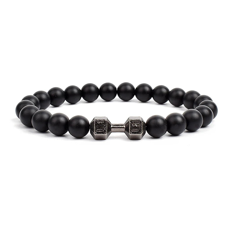Dumbbells For Men Beads Bracelet Natural Black Volcanic Lava Stone Energy Barbell Fashion Bracelets Bangles Handmade Jewelry