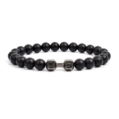 Dumbbells For Men Beads Bracelet Natural Black Volcanic Lava Stone Energy Barbell Fashion Bracelets Bangles Handmade Jewelry