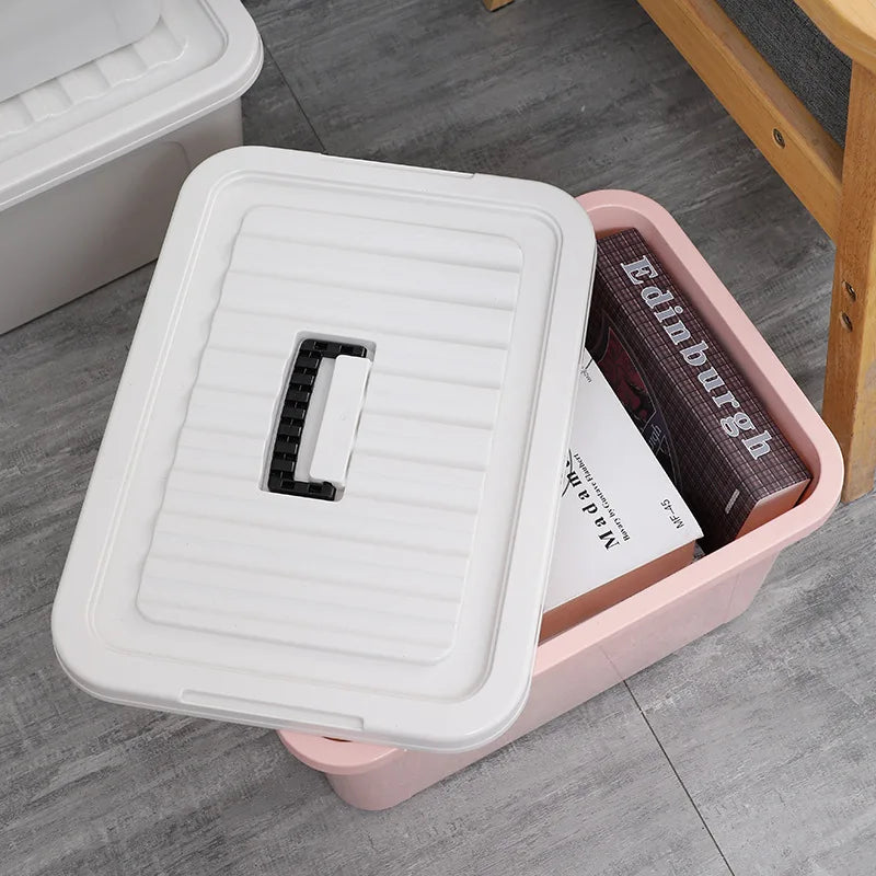 Plastic Storage Box with Cover Clothing Toy Organizer Baskets Multi-Purpose Colorful Stackable Containers Storage Bins Baskets