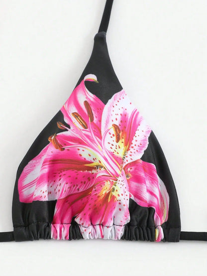 2025 New Flower Print Bikini Set Women's High Waist Long Skirt 3 Piece Swimsuit Sexy Mini Triangle Backless Thong Bathing Suit
