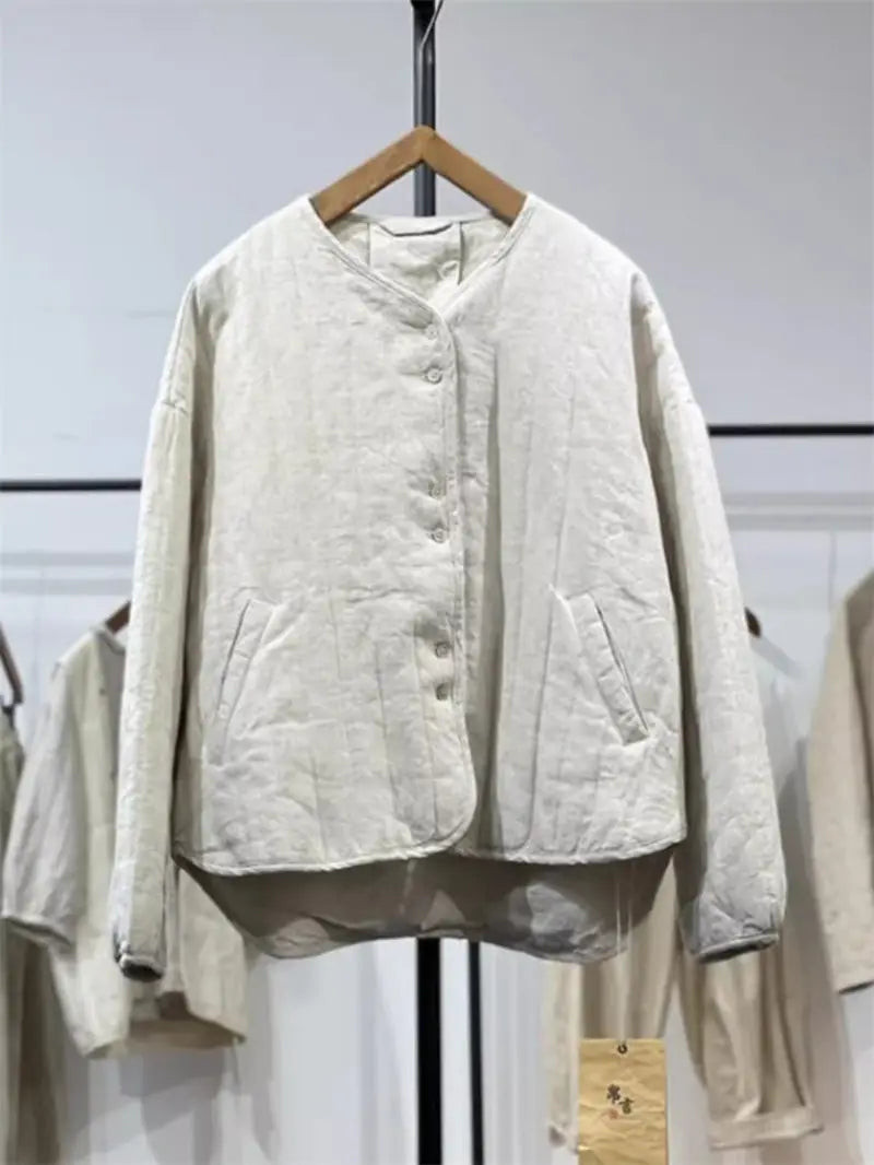 Comfy Oversized Quilted Jacket for Women, 2026 Casual Coat in Cotton Linen, Spring Autumn Winter Wear, Style K029