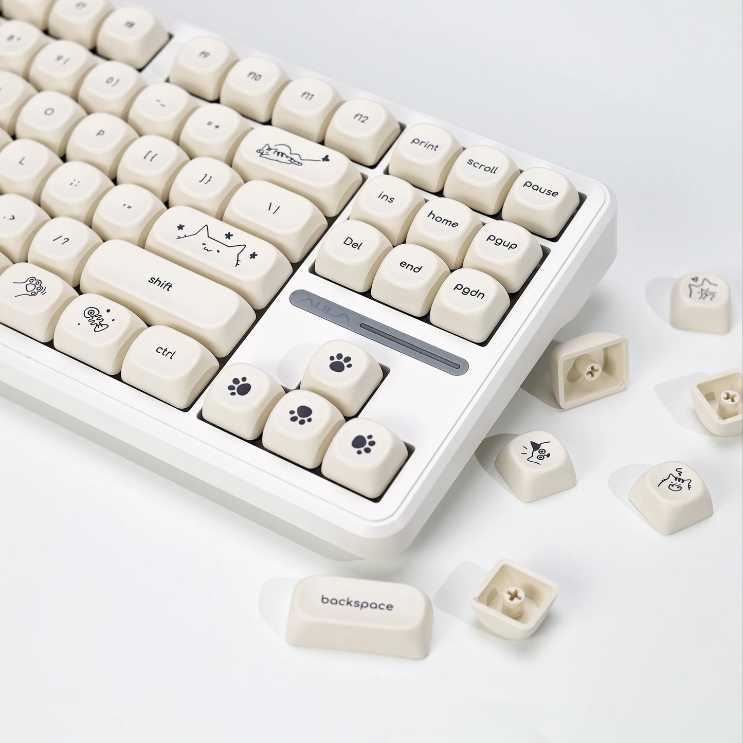 KBDiy Minimalist Style Keycaps Cute Milk White Cat PBT KOA Profile Alice ISO Keycap For 60 Mechanical Keyboard Gamer Aula F87