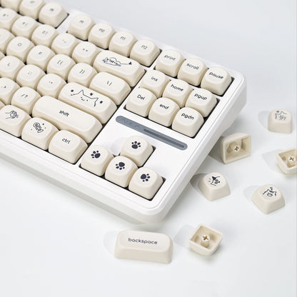 KBDiy Minimalist Style Keycaps Cute Milk White Cat PBT KOA Profile Alice ISO Keycap For 60 Mechanical Keyboard Gamer Aula F87
