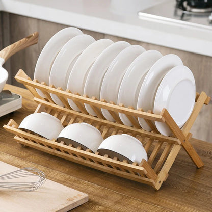 8/16 Grids Folding Bamboo Dish Rack Drying Rack Holder Utensil Drainer Plate Storage Holder Plate Wooden Flatware Dish Rack