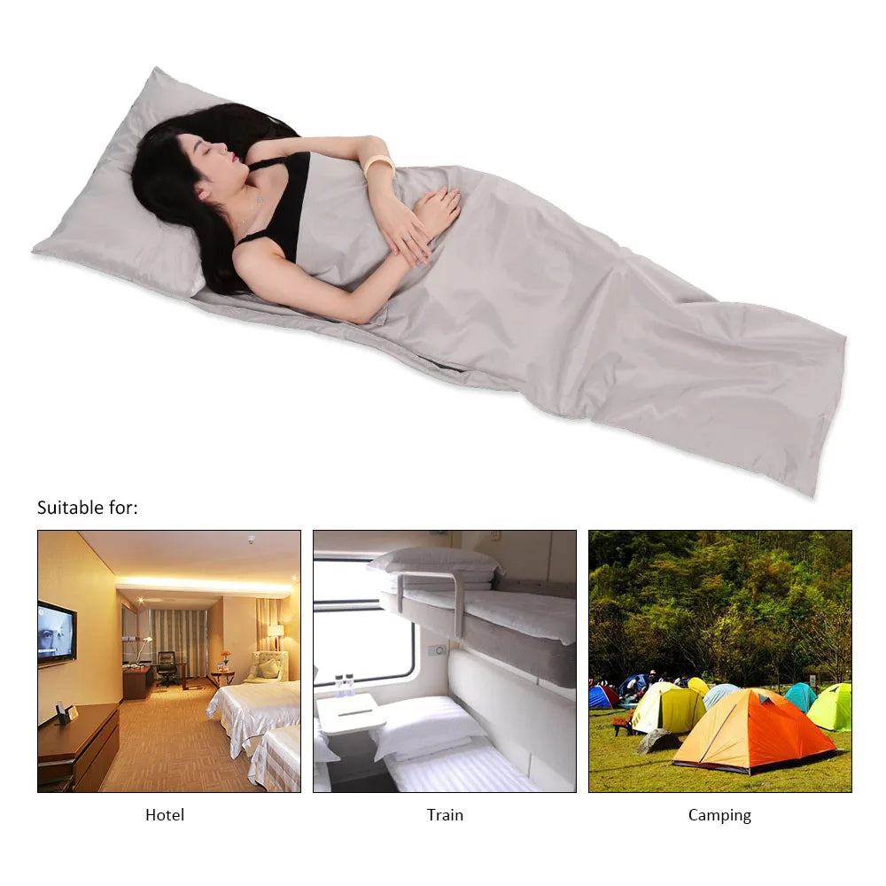 Outdoor Travel Camping Hiking Polyester Pongee Healthy Sleeping Bag Liner with Pillowcase Lightweight Business Trip Hotel