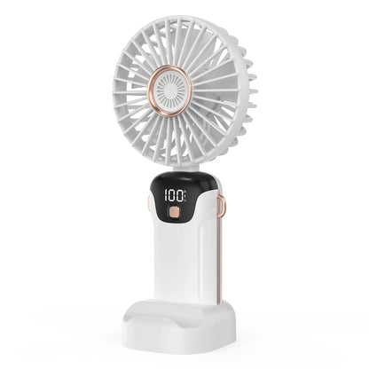 Portable Fan Mini Handheld Electric Fan with LED Sceen Battery Display Support 5 Adjustable Wind Speed Silent Operation Foldable