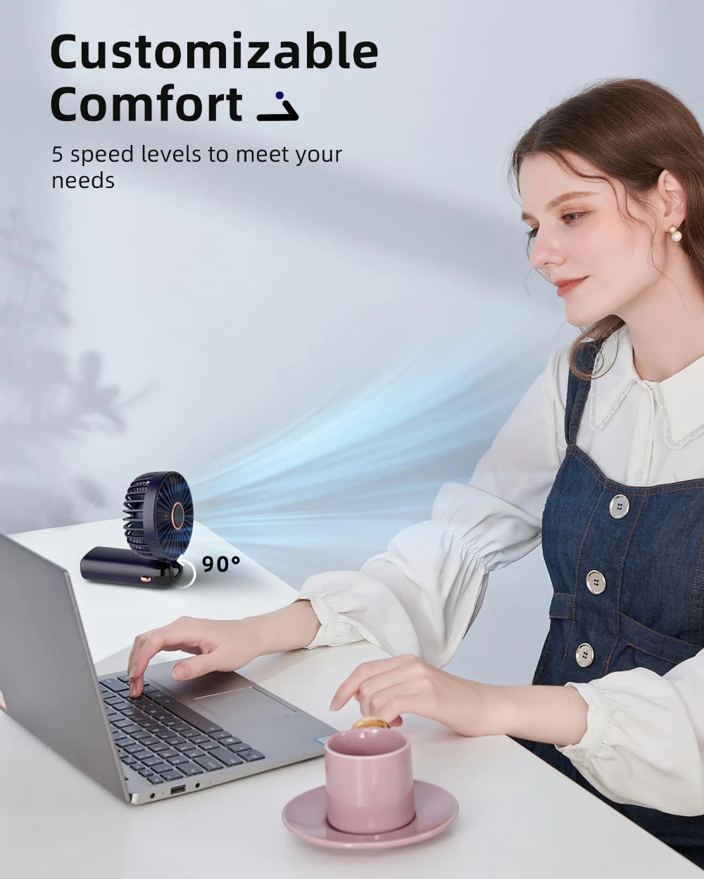 Portable Handheld Fan,Mini Foldable Desk Fan,USB Rechargeable Fans with 5 Speeds,Battery Operated with LED Display for Home