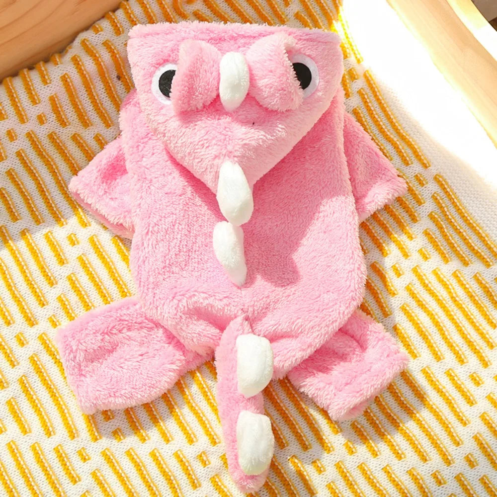 Pet Clothing Flannel Dog Warm Jumpsuits Dinosaur Shape Cute Puppy Pajamas Soft Comfortable Pet Dog Hoodie Indoor Wear