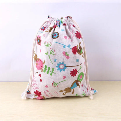 Pet Toys & Snacks Storage Cotton Linen Fabric Pouch Drawstring Bag Cute Kids Travel Cloth Shoes Storage Bag Makeup Case Gift Bag