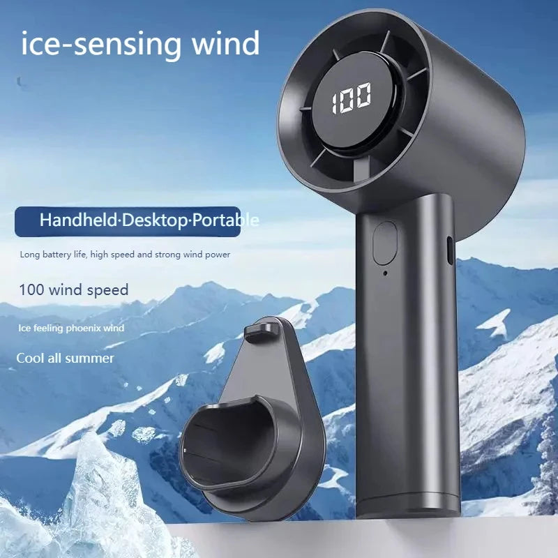 Portable Mini Handheld Fan High-Speed Desktop And Handheld Fan LED Display 100 Speeds USB Rechargeable Battery For Outdoor Use