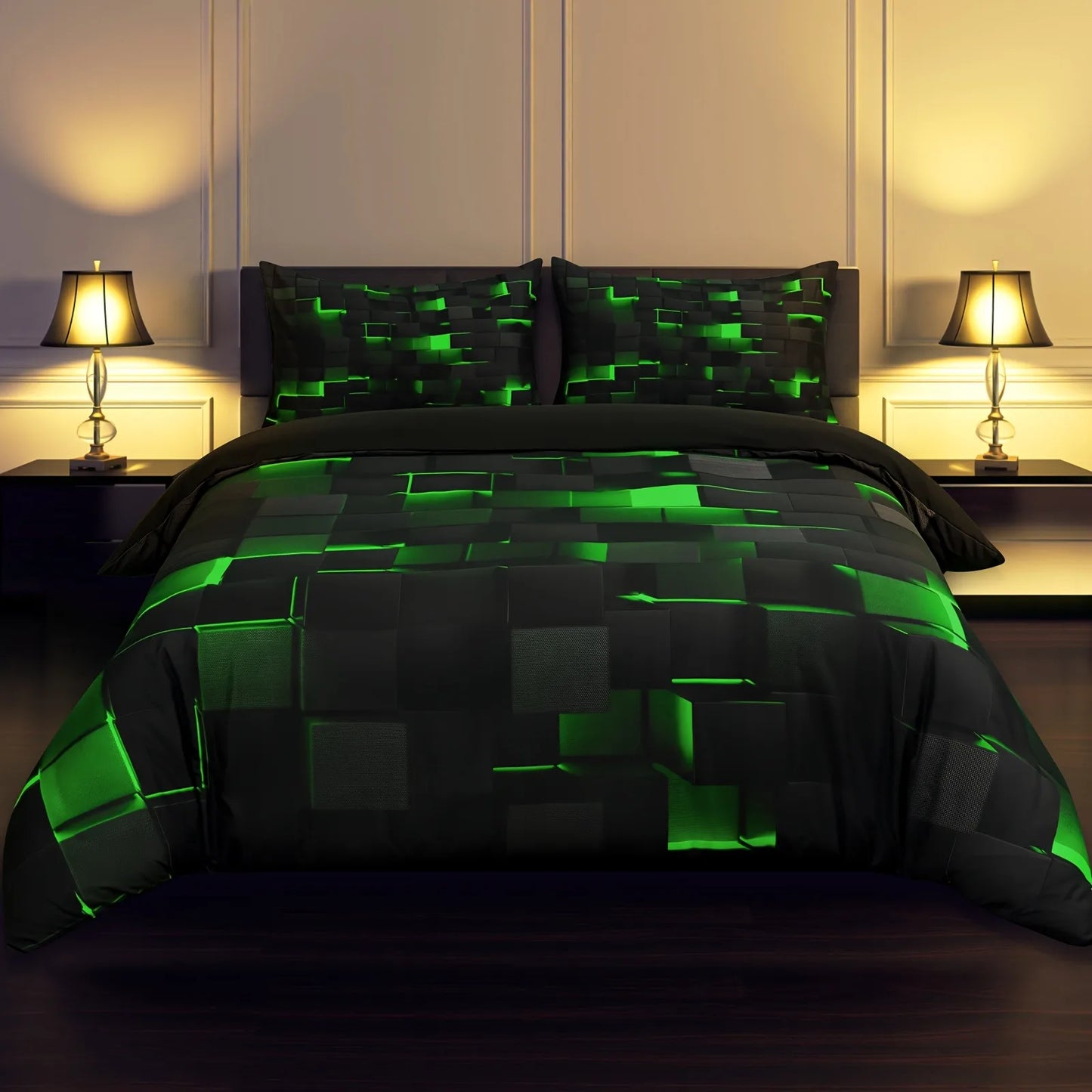 Blue and Black Bedding Duvet Cover Set Light Geometric Bedding Set for Kids Boys Girls Comforter Cover Set Bedspread Cover