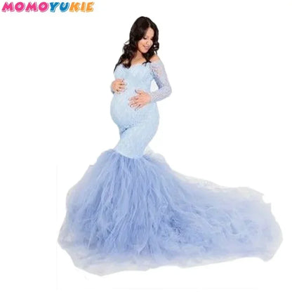 Dress Long Women's Pregnancy Dress Photography Maxi Gown For Pregnant Baby Shower Clothing Sexy Lace Tulle Maternity Photoshoot