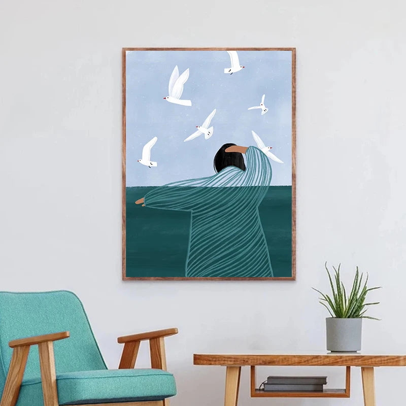 Abstract Colourful Art Poster Print Vibrant Woman Minimal Portrait Flower Canvas Painting Female Picture Home Wall Decor Cuadro