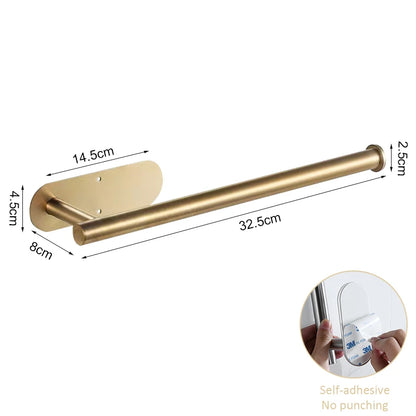 Stainless Steel Paper Towel Holder Under Cabinet Adhesive Toilet Roll Paper Holder Lengthen Tissue Hanger For Kitchen Bathroom