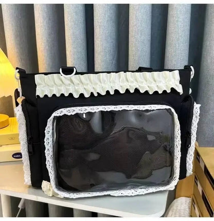 Y2k New Sweet Ita Shoulder Bag Lolita Girl Transparent Crossbody Bag Women Large Capacity Lace Tote Bag Cute DIY Display Handbag