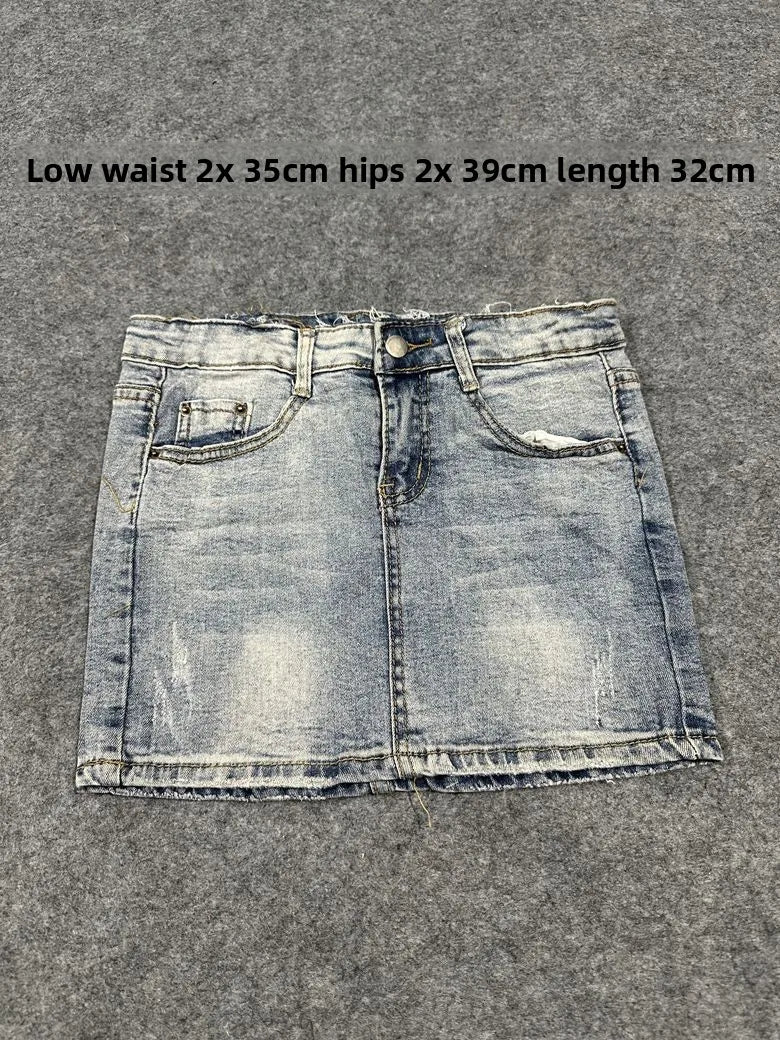 Sexy American Vintage Low Waist Denim  Skirt for Students Z4 Antiquing Y2K Trendy ort Skirt with Handmade Ripped And Fo...