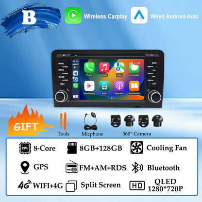 GPS Navigation 7 inch 4G Wifi Car Radio Android 16 for Audi A3 8P 2003-2011 S3 RS3 Sportback CarPlay Multimedia Player Video DSP