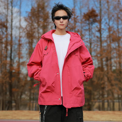 Pink Outdoor Camping Jacket Women's Autumn Loose-fit Hooded Jackets Elegant Long Sleeve Fashionable Harajuku Bf Windbreaker Coat