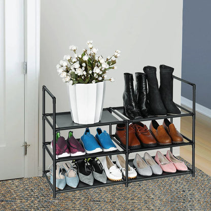 Shoe Rack 3 Tier Long Storage Organizer Wide Metal Shoe Shelf for Closet Entryway Black Dustproof Storage Rack, Dormitory Iron S