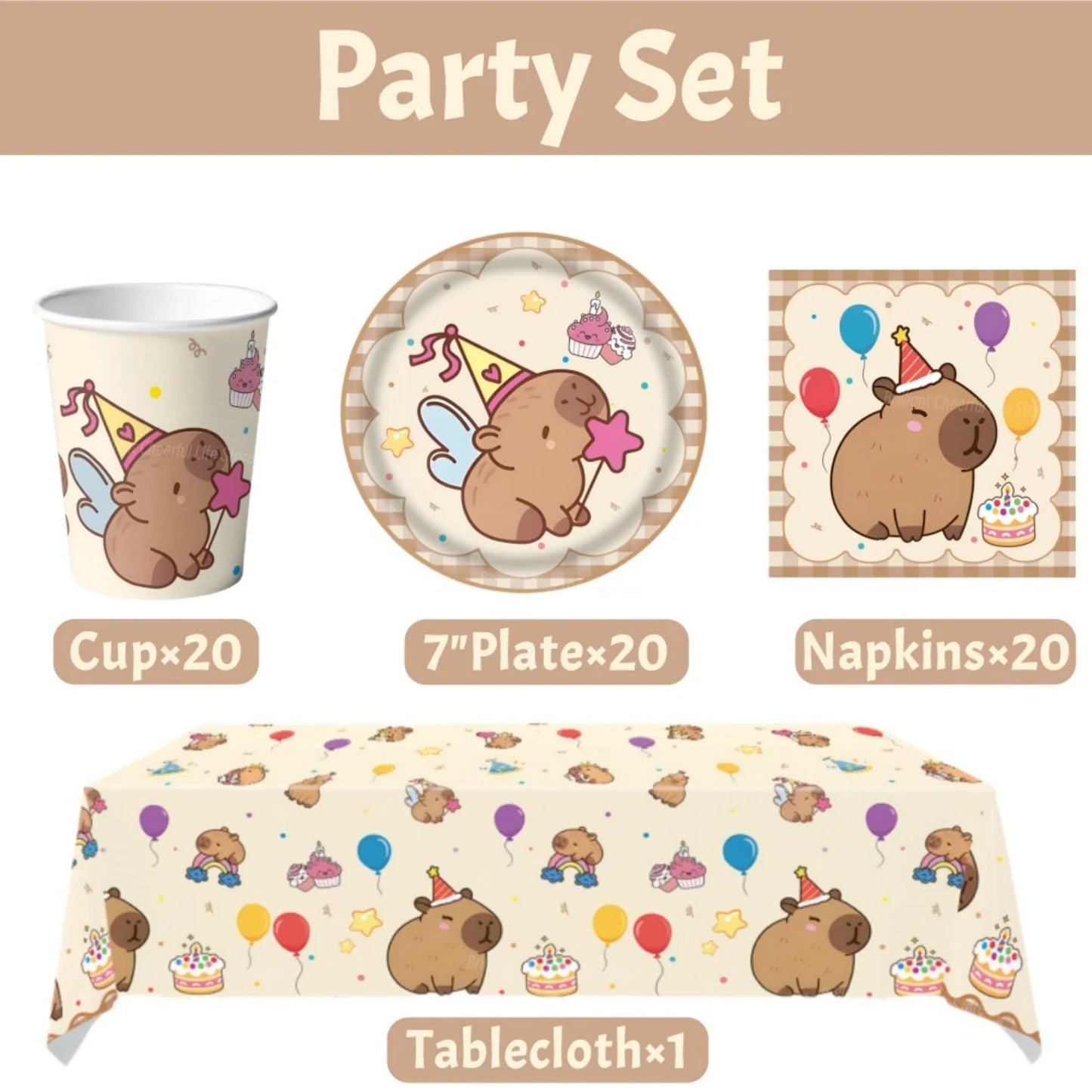 Cute Capybara Birthday Decorations Balloons Backdrop Tablecloth Stickers Cups Plates for Baby Shower Kids Event Party Supplies