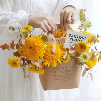 5PCS Holiday Letter Flower Tote Bag Kraft Material Briefcase Tote English Flower Shop Flower Gift Bags