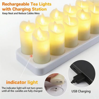 Set of 12 Rechargeable Remote-Controlled LED Candles Light with Realistic Flickering Flames Mood Lighting for Home Décor Candles