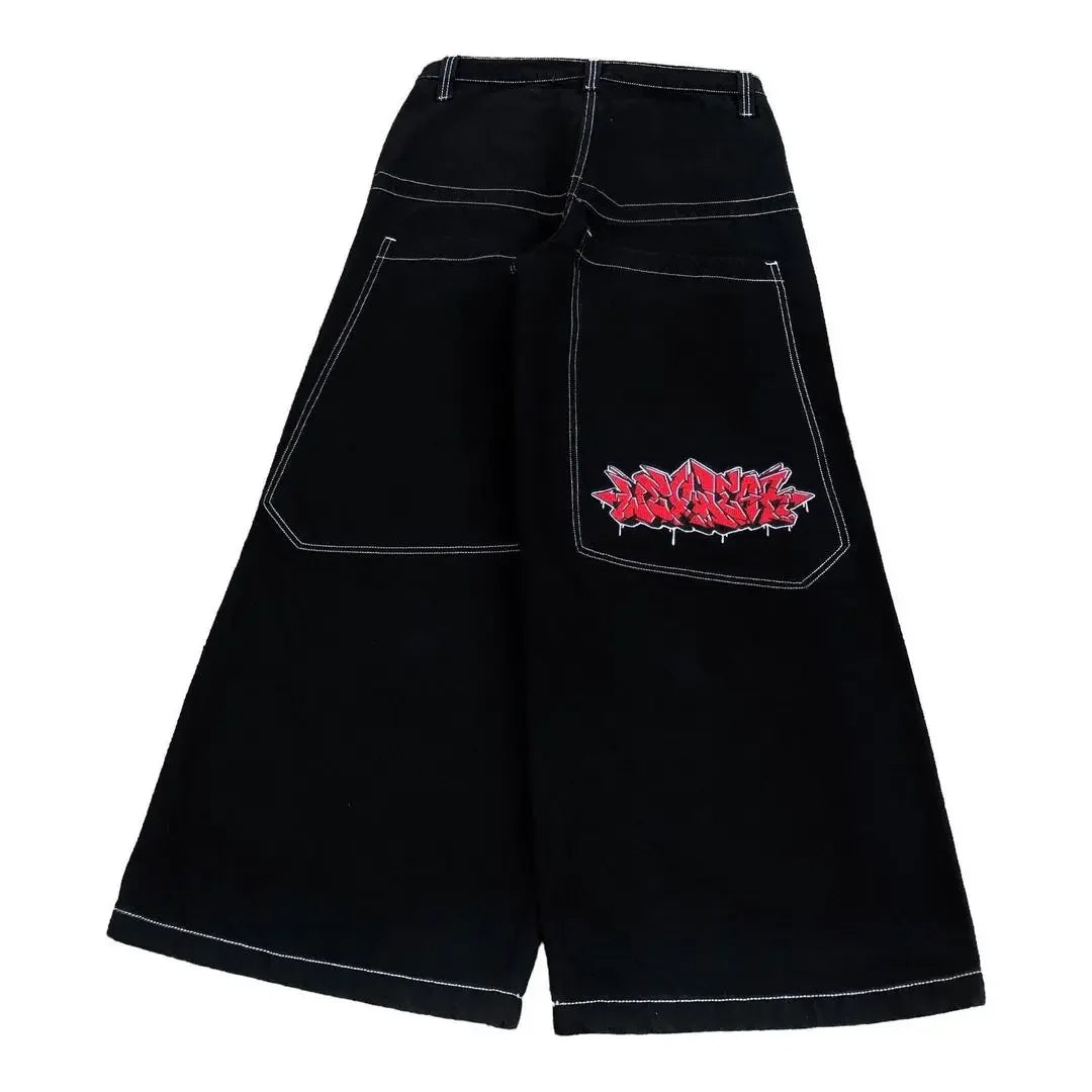 Wexwear Jeans New Y2K Harajuku Hip Hop Letter Embroidered Retro Baggy Jeans Denim Pants Men Women Goth High Waist Wide Trousers