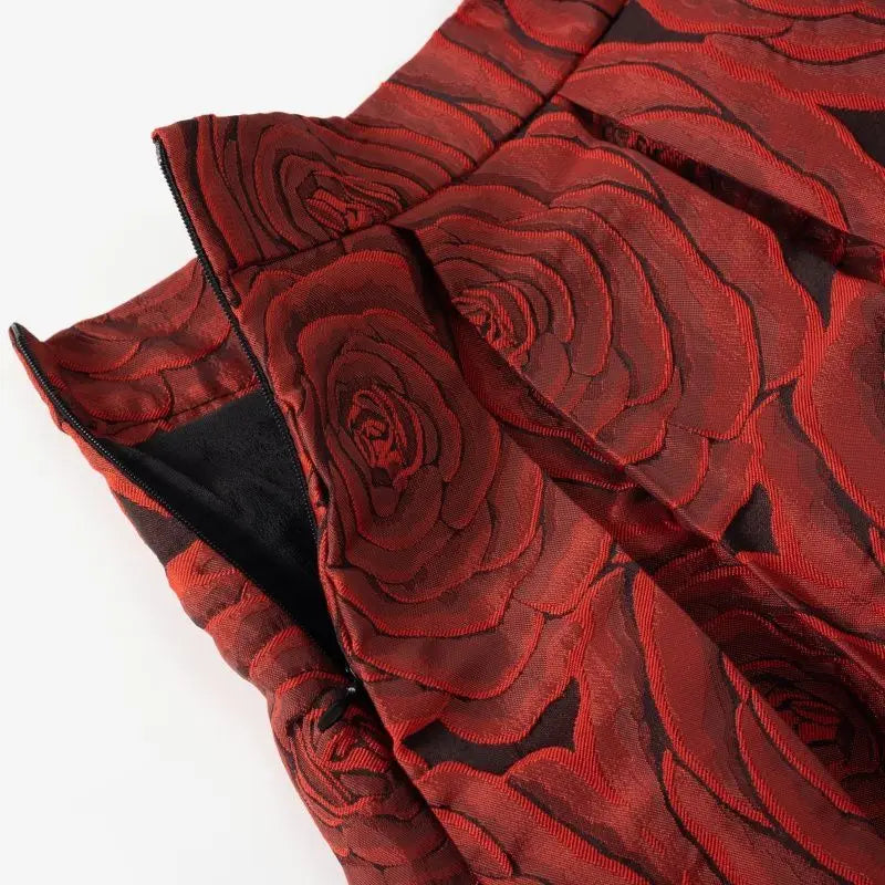 Wine Red Floral Vintage High Waist Ball Gown A-line Loose Women's Skirt Knee-Length Long Skirts For Women Clothing Fashion 2025