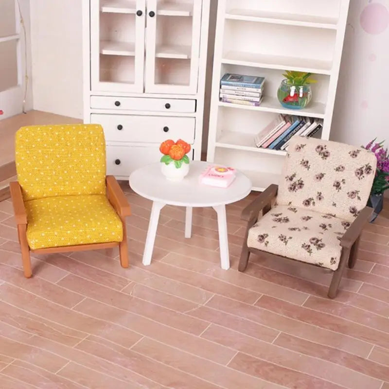 Living Room Sofa 1/12 Scale Wooden Base Cloth Covered Mini Furniture for Doll House Accessories and Collectibles A2UB
