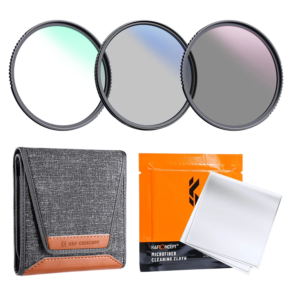 K&F CONCEPT Filter Kit Netural Density ND4 MC UV CPL filter Camera Lens Bundle 1 Cleaning Cloth and Filter Pouch 58mm 62mm 67mm