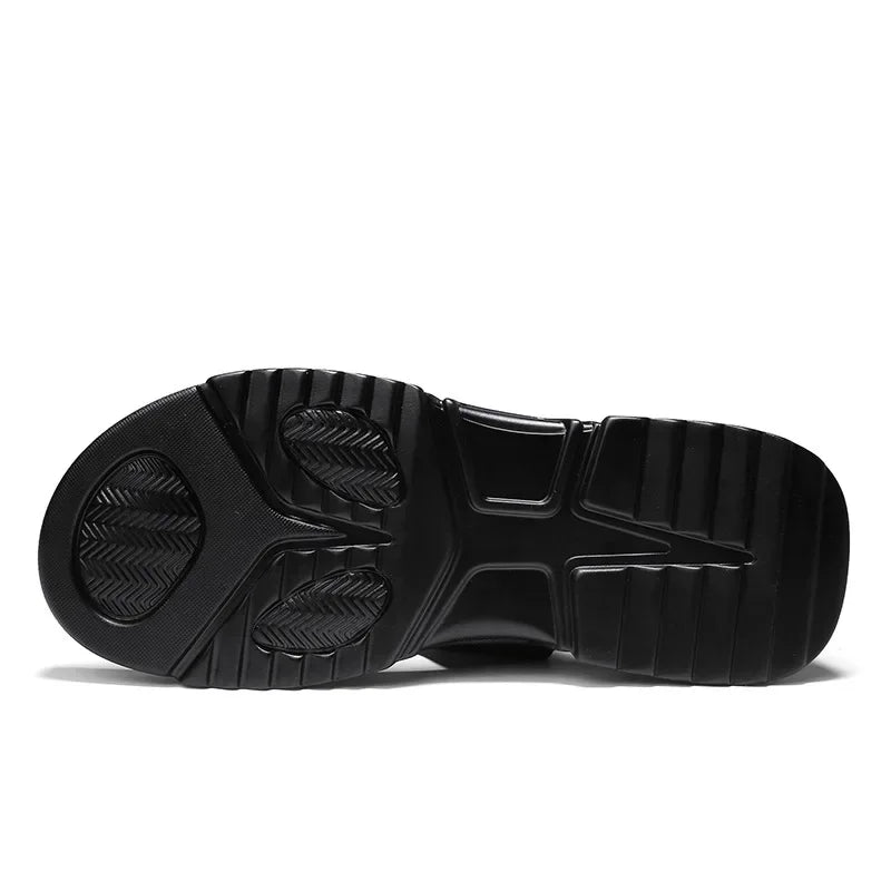 Black Sandals For Men High-Top Platform 2022 Summer Shoes Designer Fashion Breathable Casual Leather Soft Beach Slippers